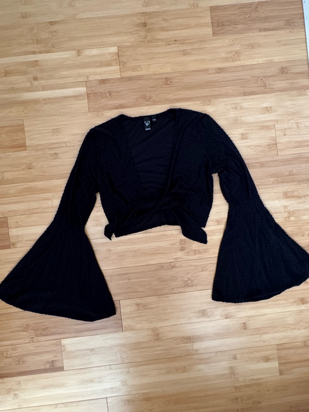 Windsor Black Tie-Front Bell Sleeve Women’s Top